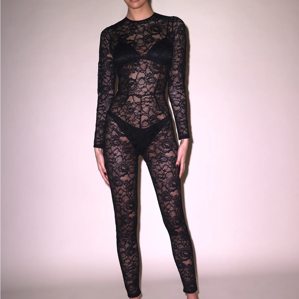 NWT Fleur du Mal Black Lace Catsuit Small - Picture 2 of 5